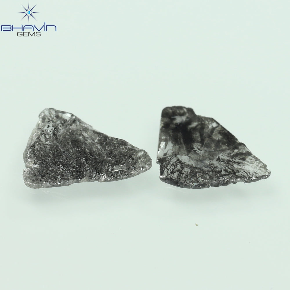 1.60 CT/2 Pcs Slice Shape Natural Diamond Salt And Pepper Color I3 Clarity (11.56 MM)