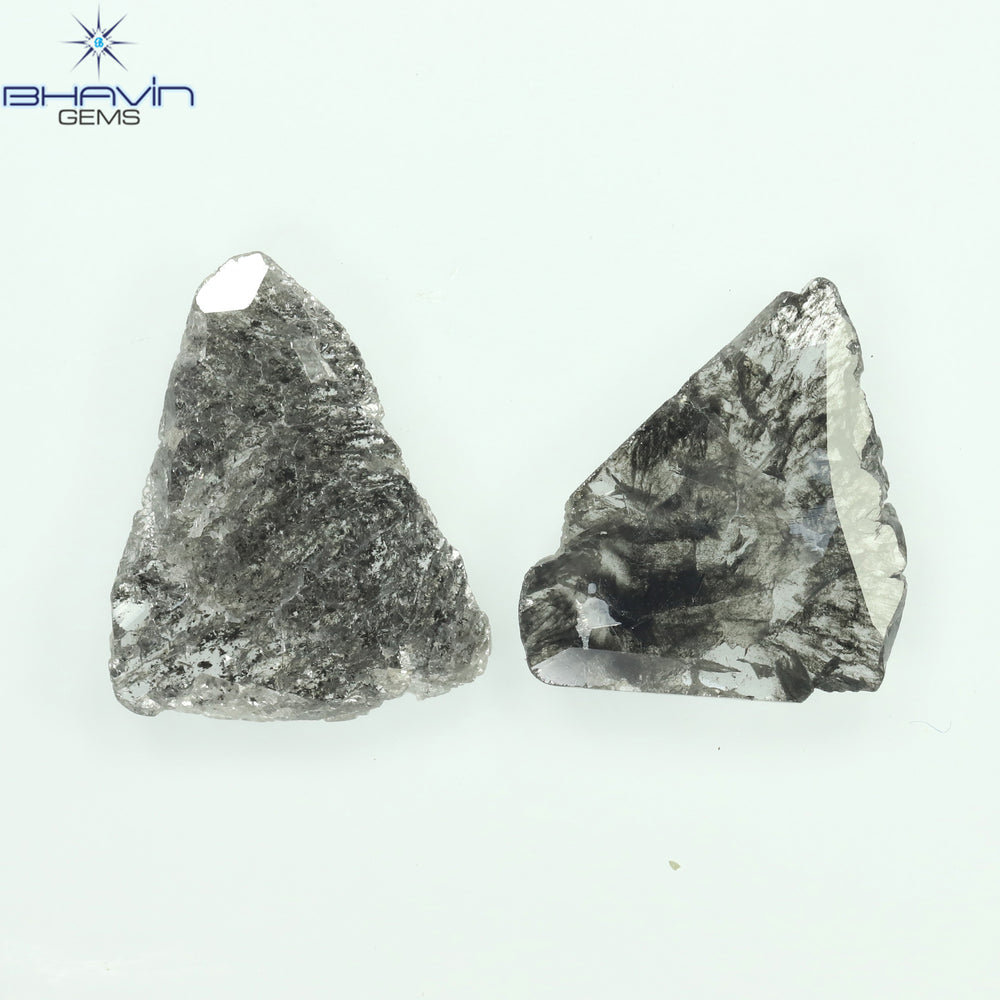 1.60 CT/2 Pcs Slice Shape Natural Diamond Salt And Pepper Color I3 Clarity (11.56 MM)