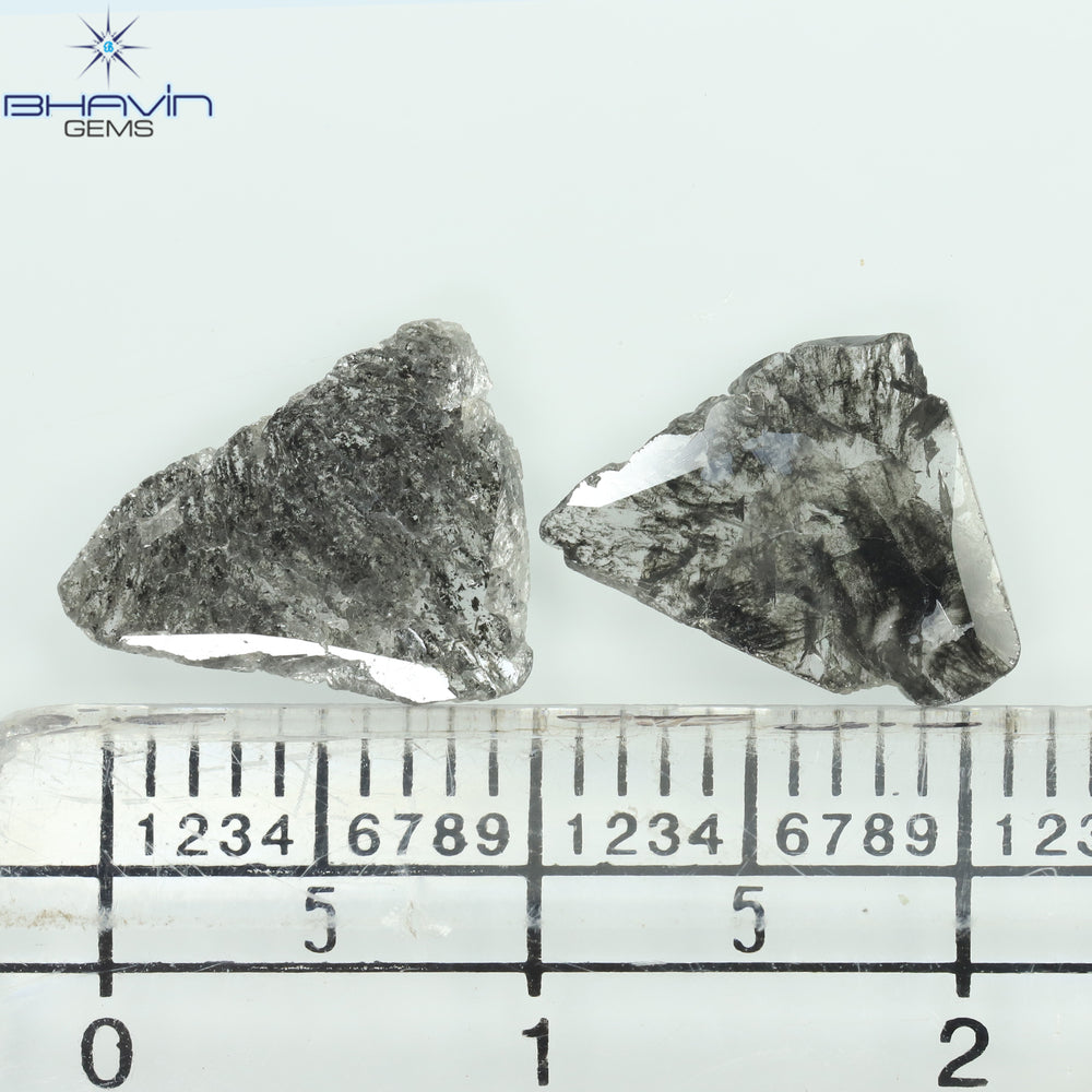 1.60 CT/2 Pcs Slice Shape Natural Diamond Salt And Pepper Color I3 Clarity (11.56 MM)