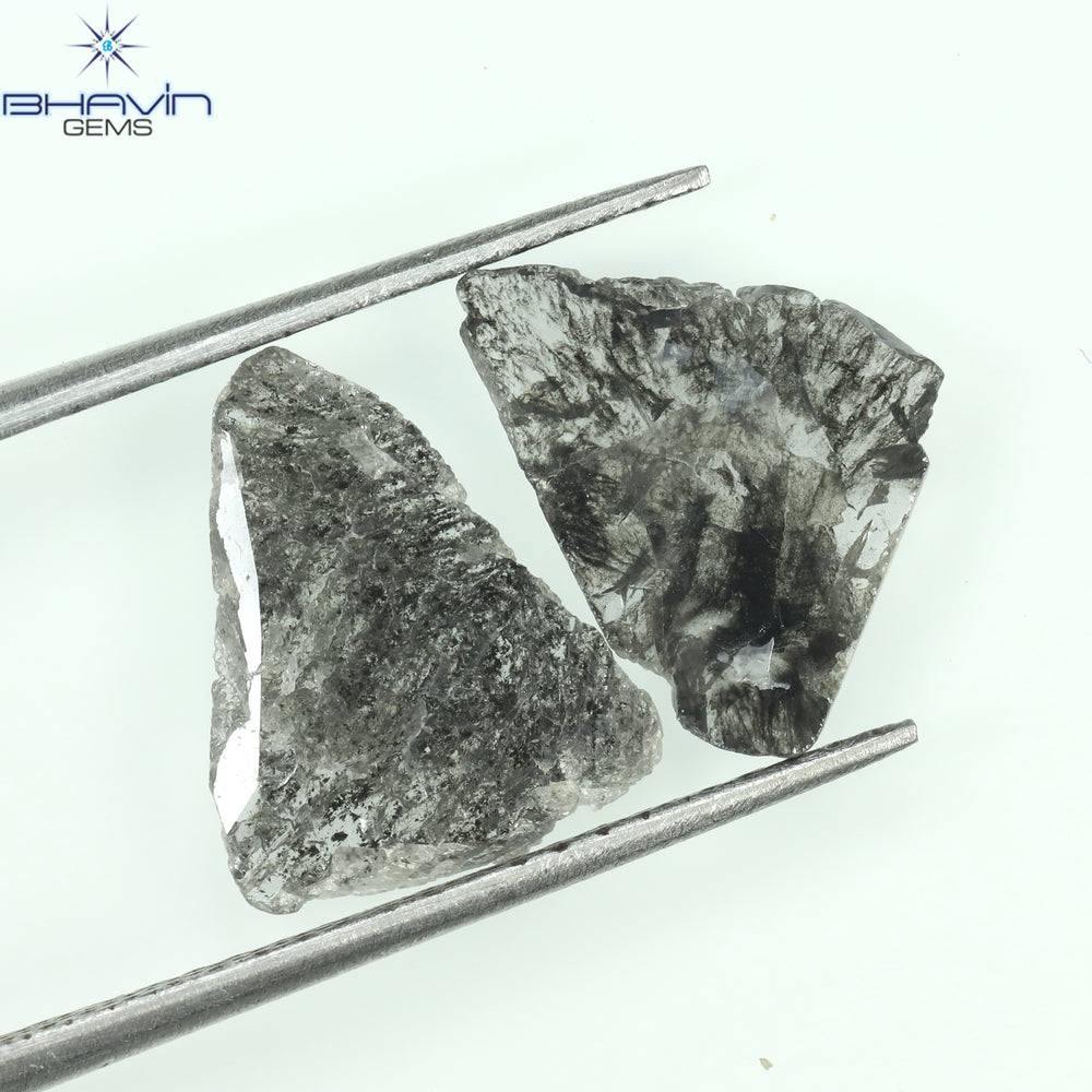 1.60 CT/2 Pcs Slice Shape Natural Diamond Salt And Pepper Color I3 Clarity (11.56 MM)