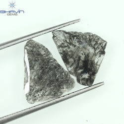1.60 CT/2 Pcs Slice Shape Natural Diamond Salt And Pepper Color I3 Clarity (11.56 MM)