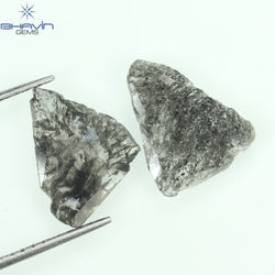 1.60 CT/2 Pcs Slice Shape Natural Diamond Salt And Pepper Color I3 Clarity (11.56 MM)