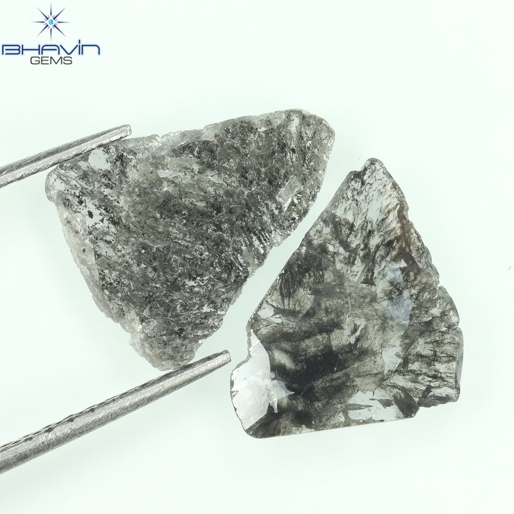 1.60 CT/2 Pcs Slice Shape Natural Diamond Salt And Pepper Color I3 Clarity (11.56 MM)