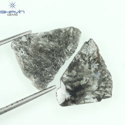 1.60 CT/2 Pcs Slice Shape Natural Diamond Salt And Pepper Color I3 Clarity (11.56 MM)