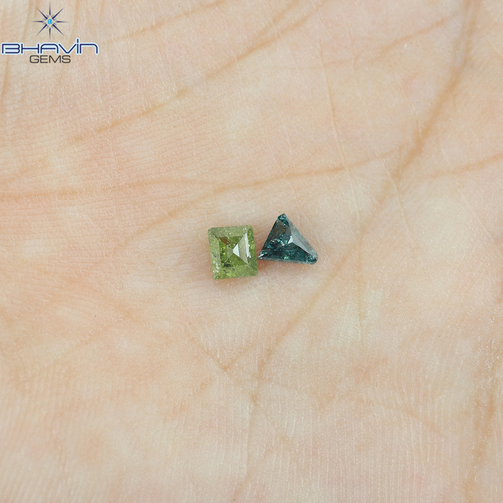 0.47 CT/2PCS Square Baguette Shape Green Blue Diamond I3 Clarity (4.06 MM)