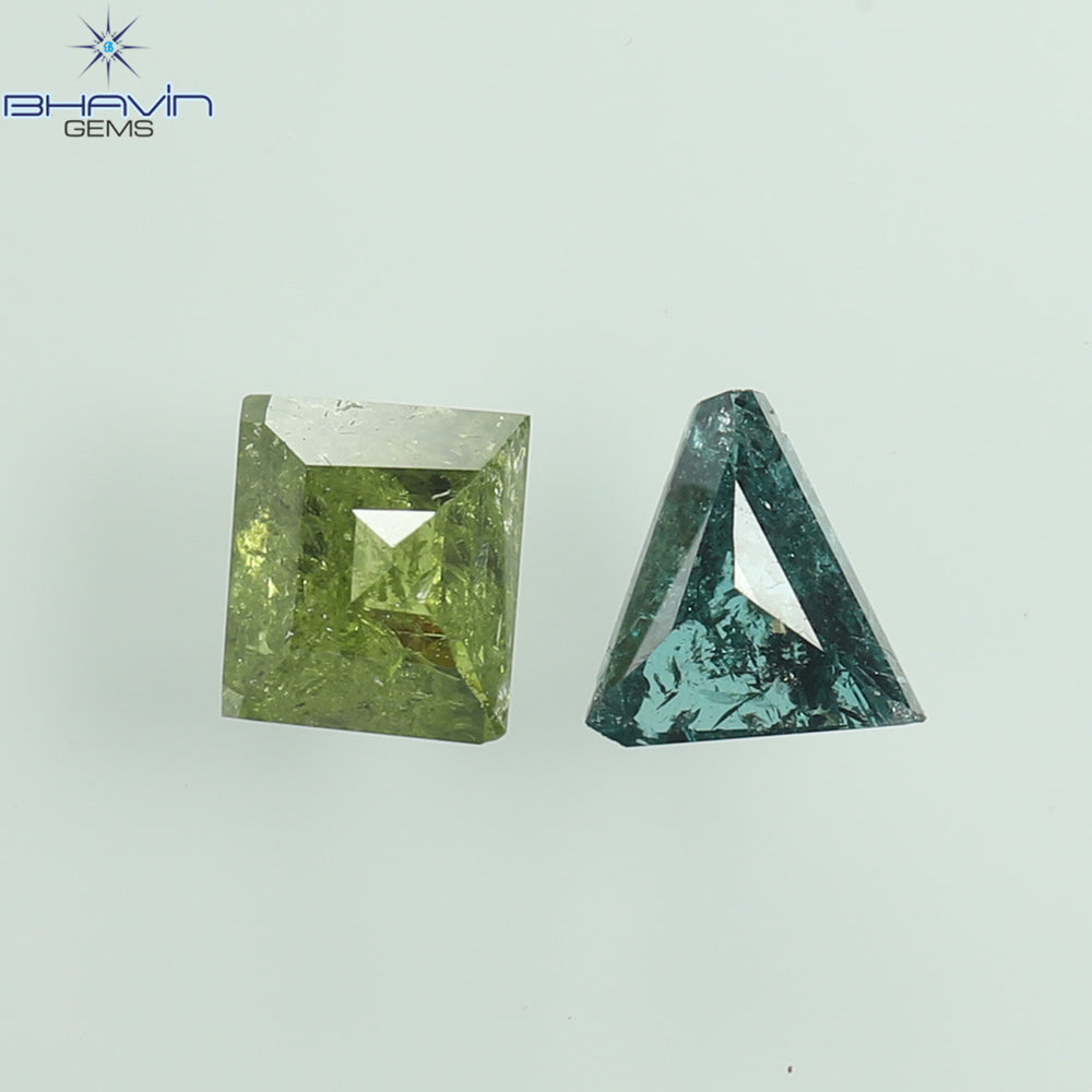 0.47 CT/2PCS Square Baguette Shape Green Blue Diamond I3 Clarity (4.06 MM)