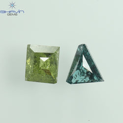 0.47 CT/2PCS Square Baguette Shape Green Blue Diamond I3 Clarity (4.06 MM)