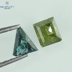 0.47 CT/2PCS Square Baguette Shape Green Blue Diamond I3 Clarity (4.06 MM)