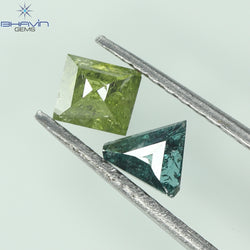 0.47 CT/2PCS Square Baguette Shape Green Blue Diamond I3 Clarity (4.06 MM)