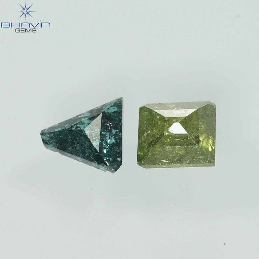 0.47 CT/2PCS Square Baguette Shape Green Blue Diamond I3 Clarity (4.06 MM)