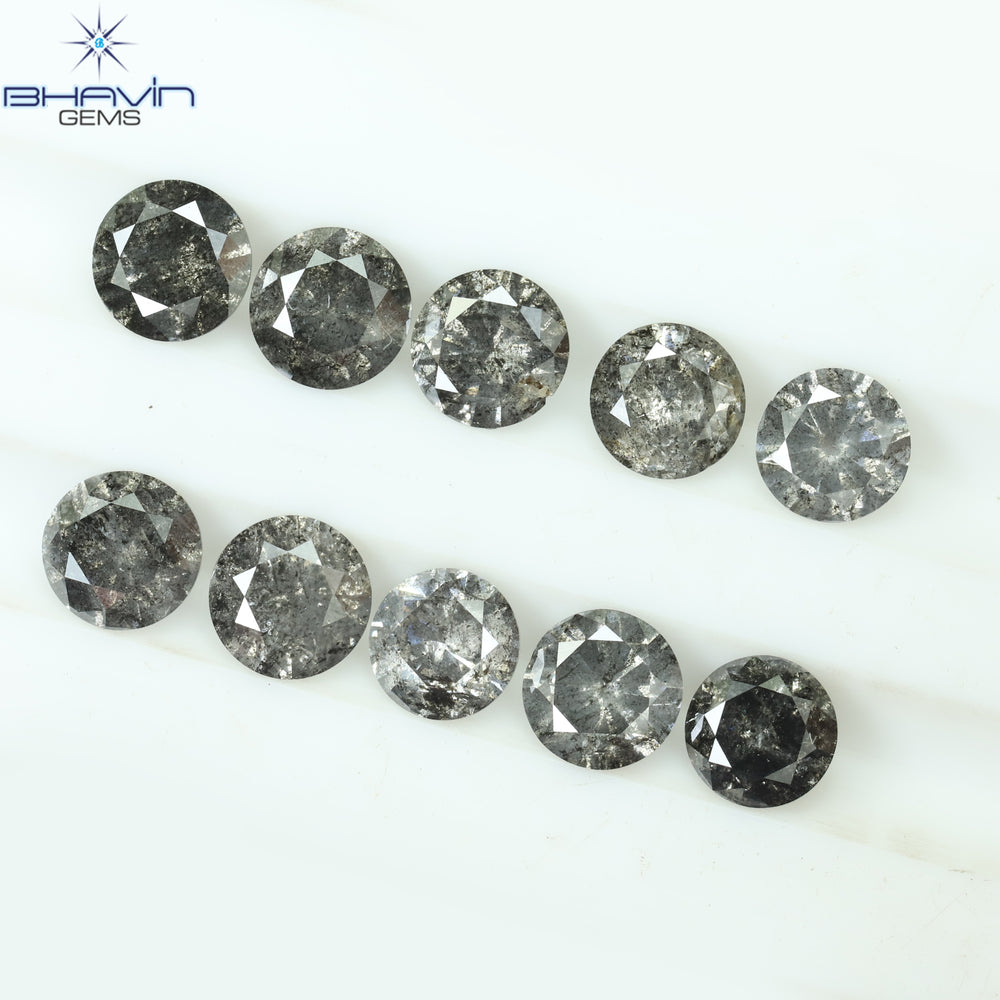 2.34 CT/10 Pcs Round Shape Natural Loose Diamond Salt And pepper Color I3 Clarity (4.00 MM)