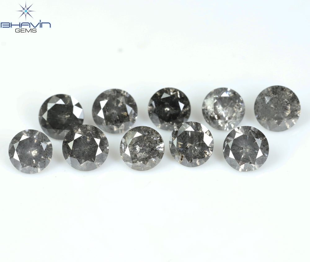 2.34 CT/10 Pcs Round Shape Natural Loose Diamond Salt And pepper Color I3 Clarity (4.00 MM)