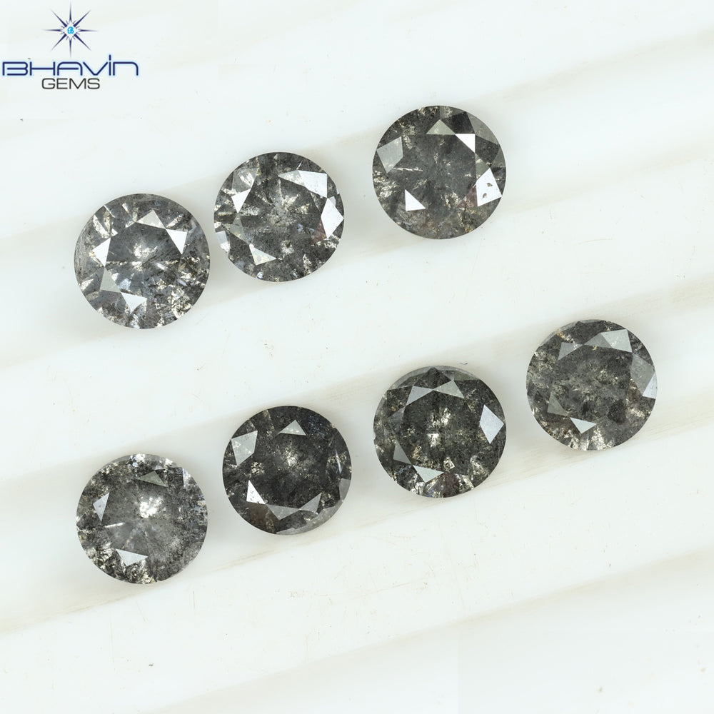 2.20 CT/7 Pcs Round Shape Natural Loose Diamond Salt And pepper Color I3 Clarity (4.50 MM)
