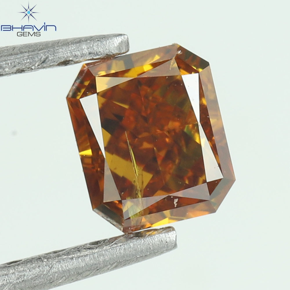 0.24 CT Enhanced Radiant Shape Natural Diamond Orange Yellow Color SI2 Clarity (3.58 MM)