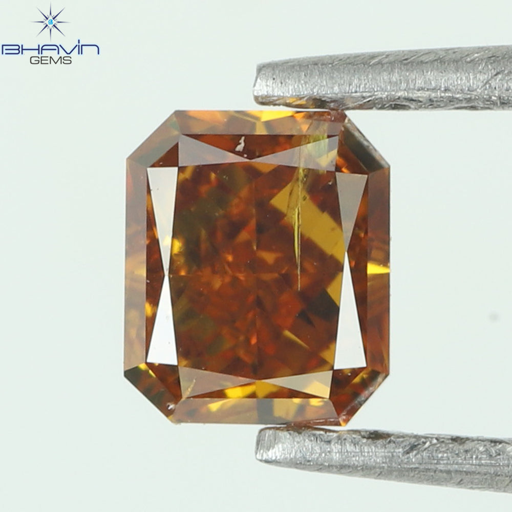 0.24 CT Enhanced Radiant Shape Natural Diamond Orange Yellow Color SI2 Clarity (3.58 MM)