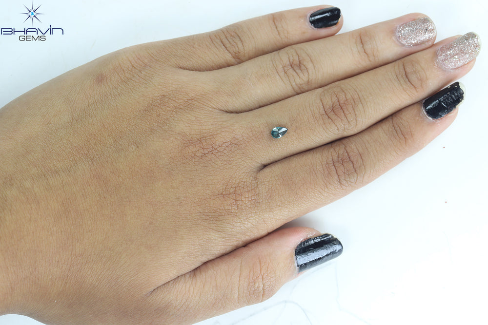 0.32 CT Enhanced Pear Shape Natural Loose Diamond Blue Color SI2 Clarity (5.36 MM)