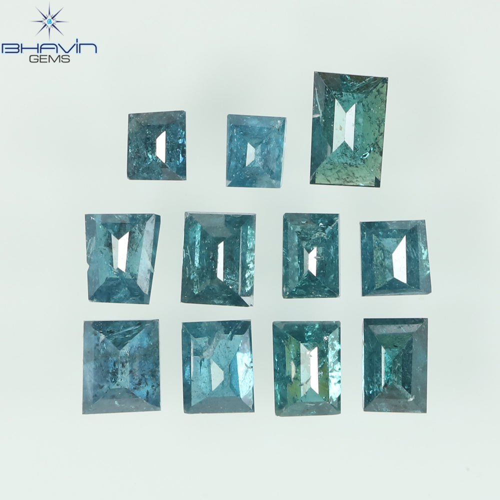 0.79 CT/6 個、バゲット シェイプ、天然ダイヤモンド、ブルー カラー、I3 クラリティ (4.08 MM)