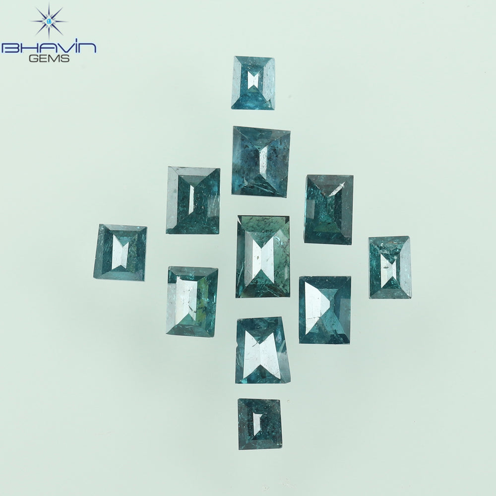 0.79 CT/6 個、バゲット シェイプ、天然ダイヤモンド、ブルー カラー、I3 クラリティ (4.08 MM)