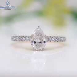 Pear Diamond Enhanced White (F) Color Gold Ring Engagement Ring