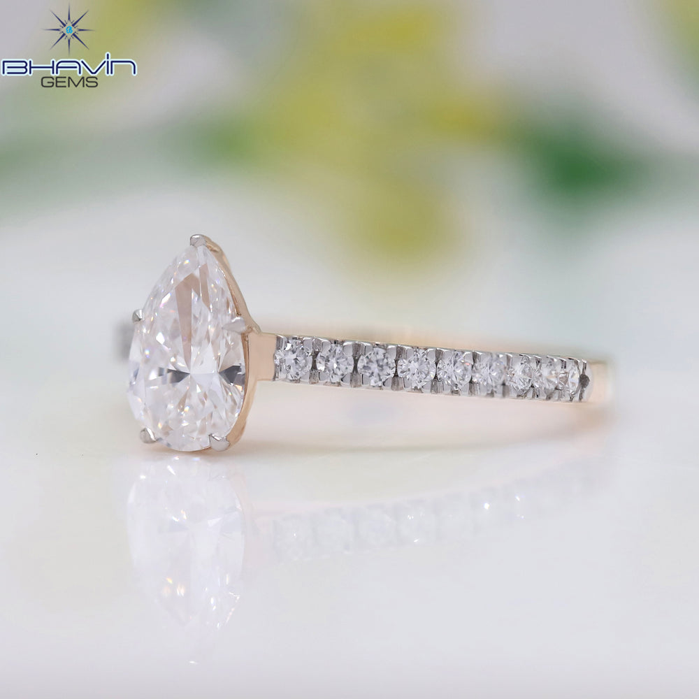 Pear Diamond Enhanced White (F) Color Gold Ring Engagement Ring