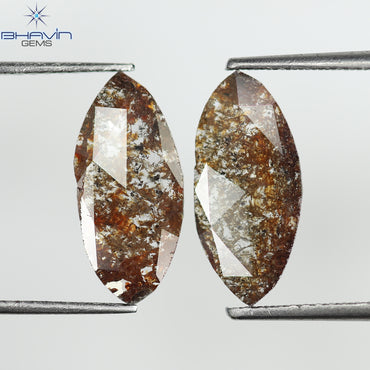 2.26 CT (2 Pcs) Brown Marquise Shape Natural Diamond  Brown Color I3 Clarity (14.66 MM)