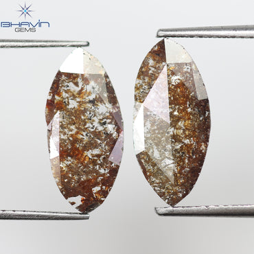 2.26 CT (2 Pcs) Brown Marquise Shape Natural Diamond  Brown Color I3 Clarity (14.66 MM)