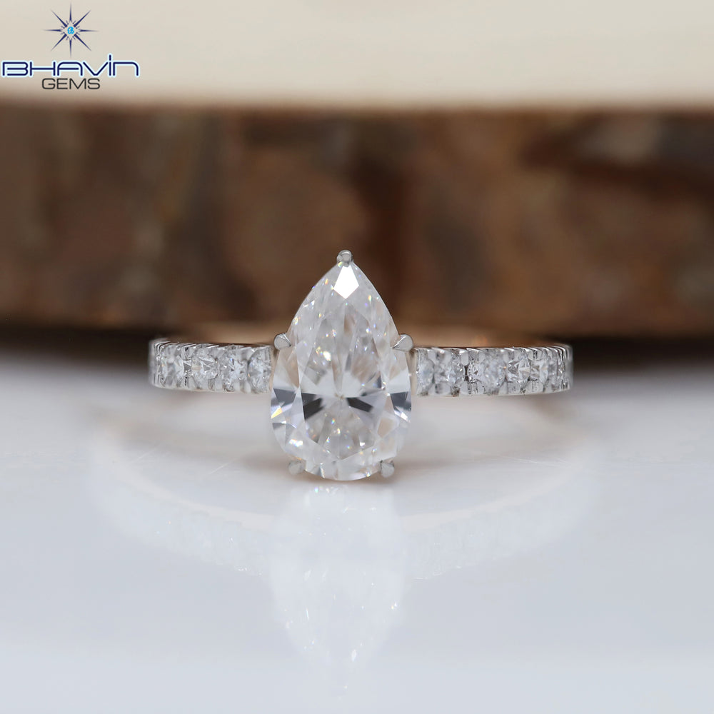 Pear Diamond Enhanced White (F) Color Gold Ring Engagement Ring