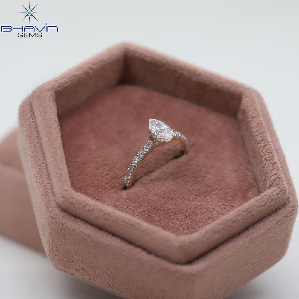 Pear Diamond Enhanced White (F) Color Gold Ring Engagement Ring