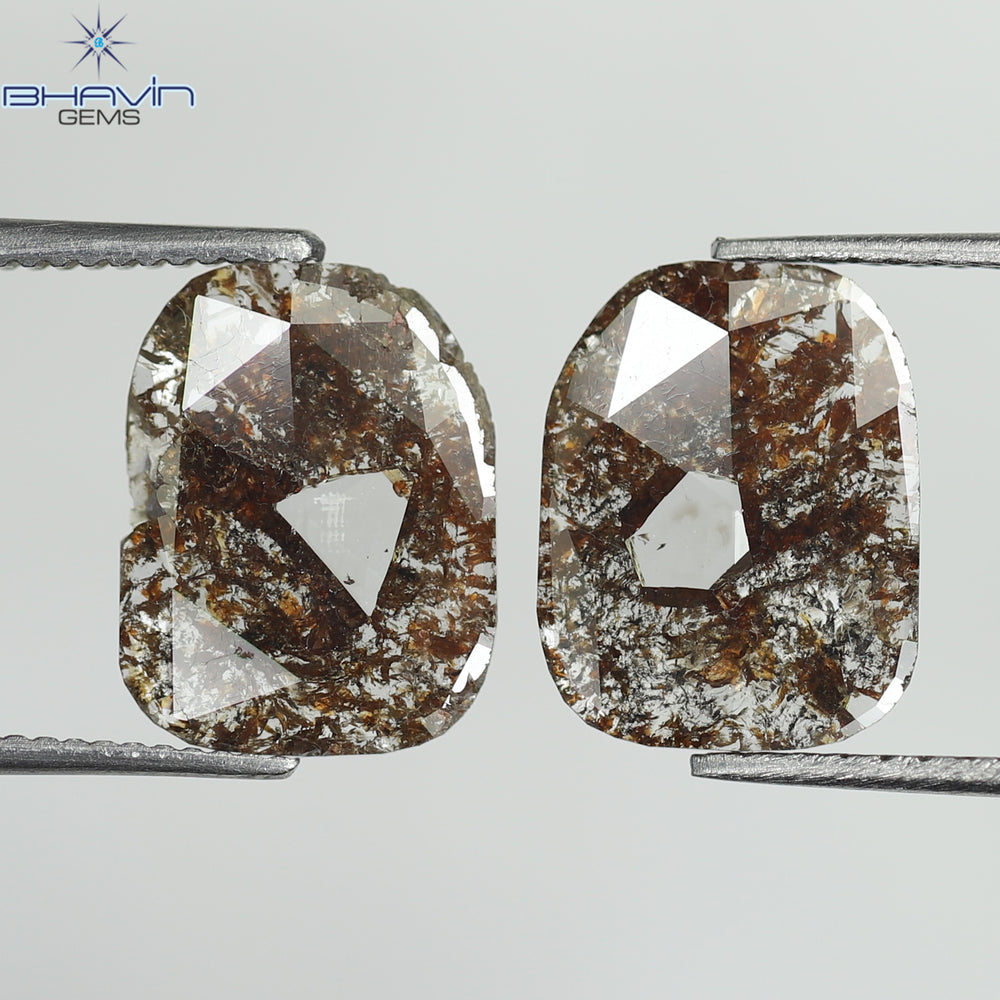 2.27 CT (2 Pcs) Uncut Slice Shape Natural Diamond Brown Color I3 Clarity (10.79 MM)