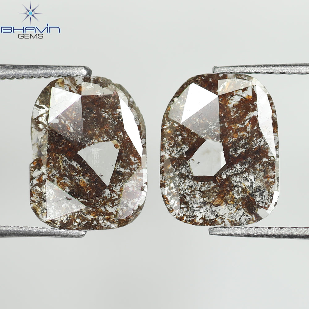 2.27 CT (2 Pcs) Uncut Slice Shape Natural Diamond Brown Color I3 Clarity (10.79 MM)