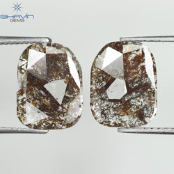 2.27 CT (2 Pcs) Uncut Slice Shape Natural Diamond Brown Color I3 Clarity (10.79 MM)