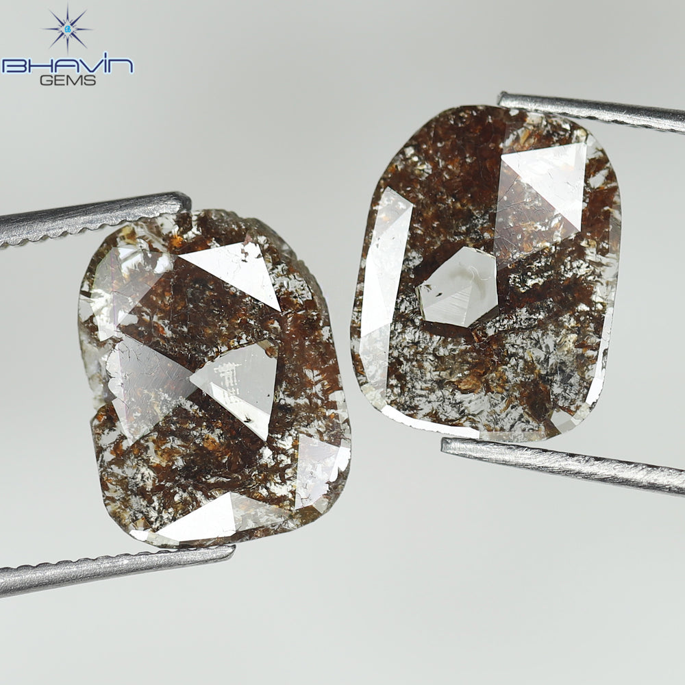 2.27 CT (2 Pcs) Uncut Slice Shape Natural Diamond Brown Color I3 Clarity (10.79 MM)