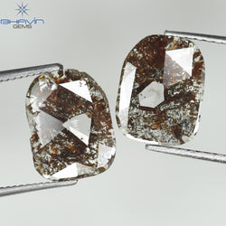 2.27 CT (2 Pcs) Uncut Slice Shape Natural Diamond Brown Color I3 Clarity (10.79 MM)