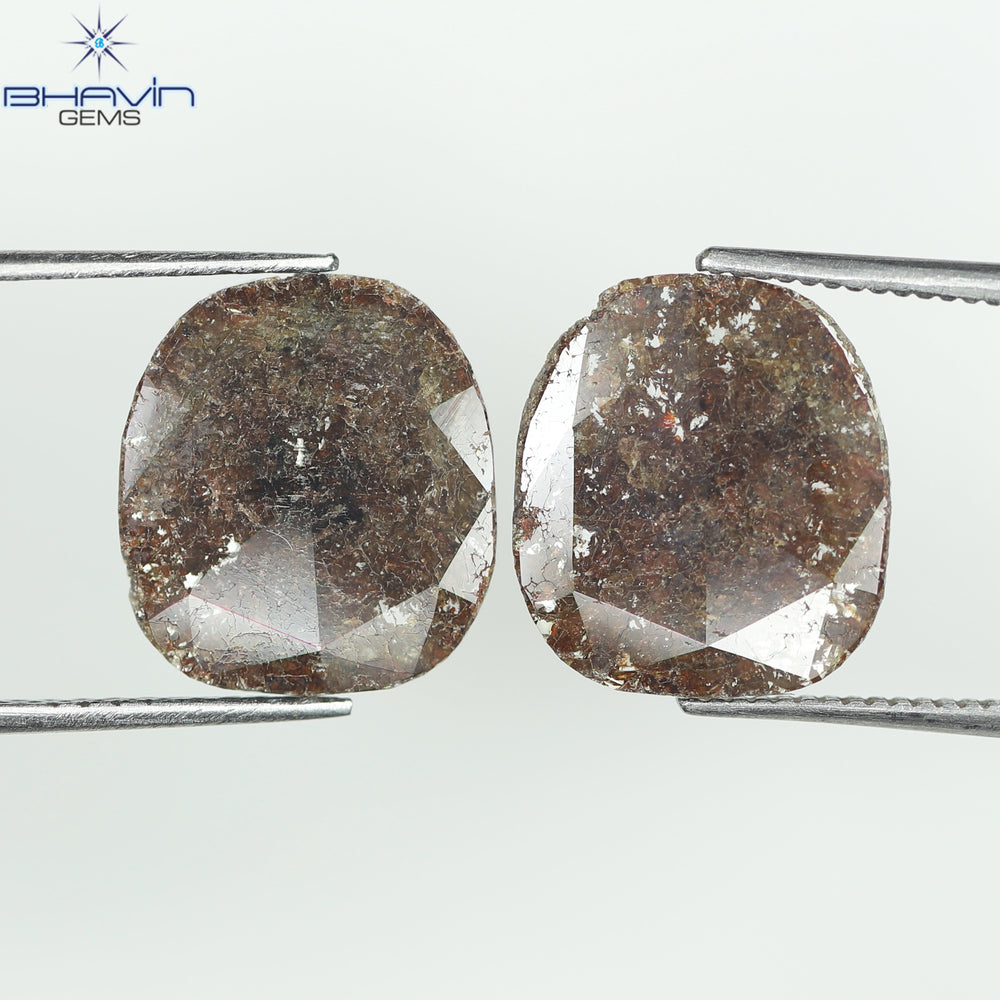 3.43 CT (2 Pcs) Uncut Slice Shape Natural Diamond Brown Color I3 Clarity (11.72 MM)