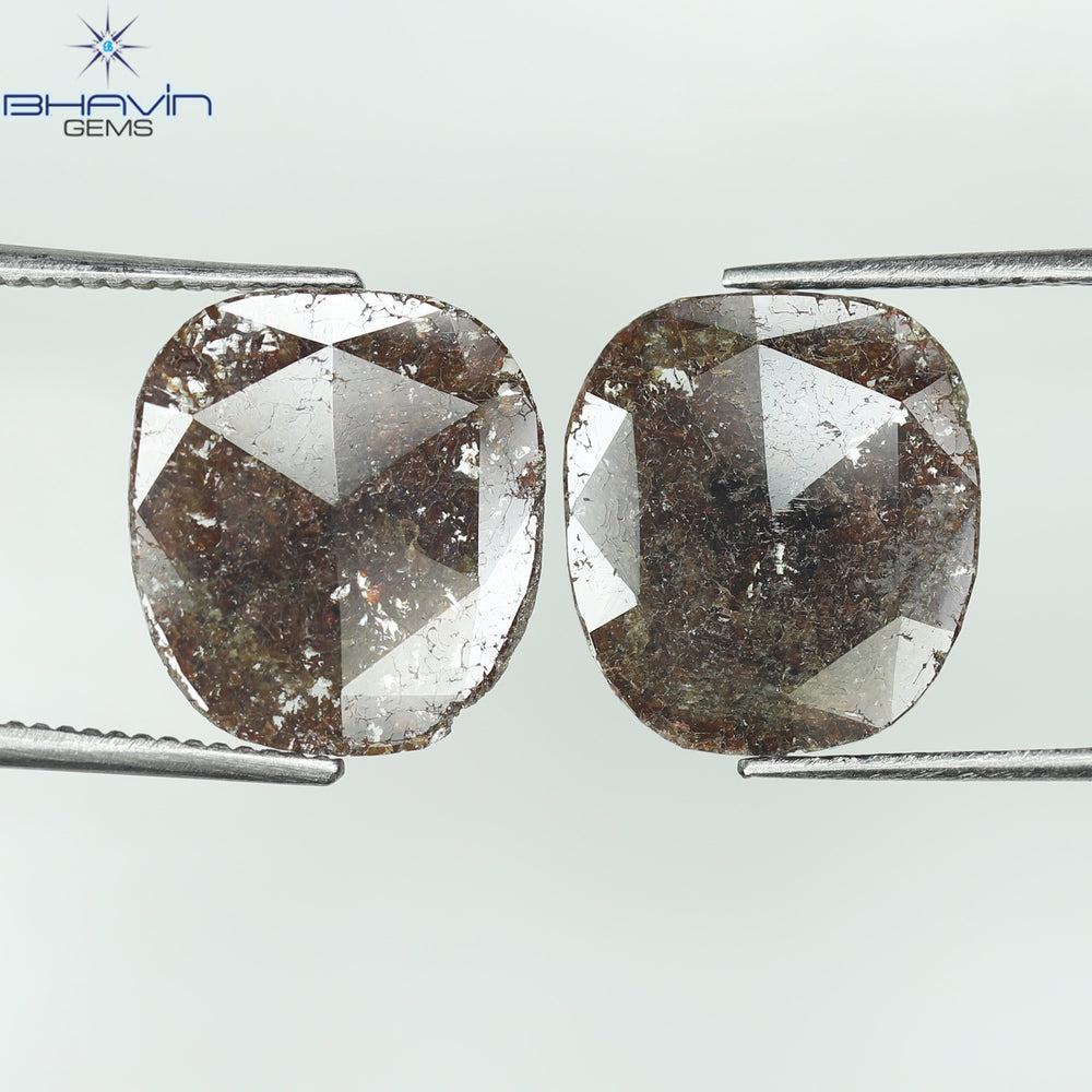 3.43 CT (2 Pcs) Uncut Slice Shape Natural Diamond Brown Color I3 Clarity (11.72 MM)
