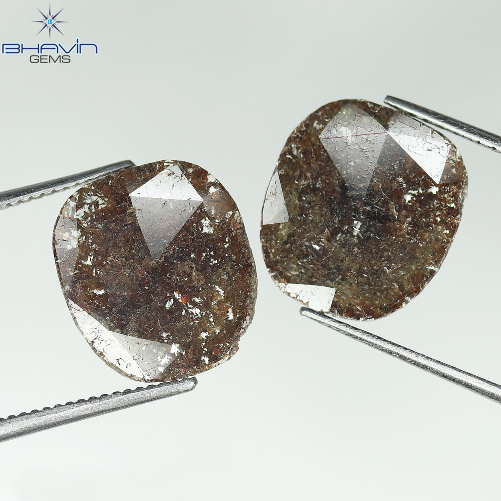 3.43 CT (2 Pcs) Uncut Slice Shape Natural Diamond Brown Color I3 Clarity (11.72 MM)