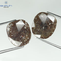 3.43 CT (2 Pcs) Uncut Slice Shape Natural Diamond Brown Color I3 Clarity (11.72 MM)