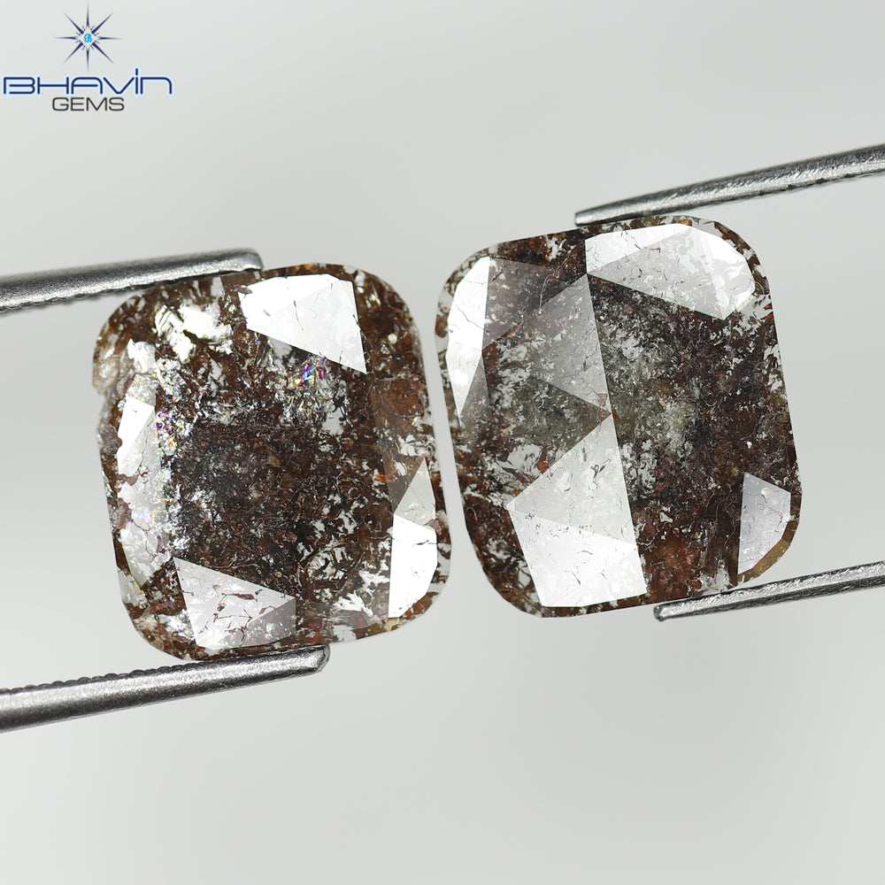 4.09 CT (2 Pcs) Square Slice Shape Natural Diamond Brown Color I3 Clarity (11.40 MM)