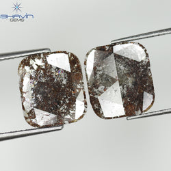 4.09 CT (2 Pcs) Square Slice Shape Natural Diamond Brown Color I3 Clarity (11.40 MM)