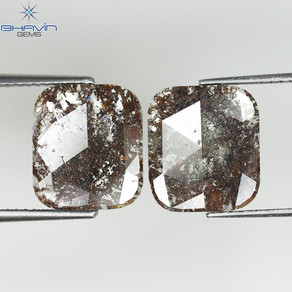 4.09 CT (2 Pcs) Square Slice Shape Natural Diamond Brown Color I3 Clarity (11.40 MM)