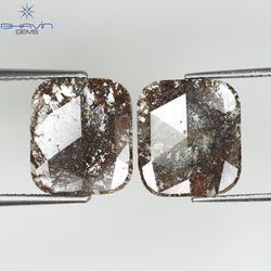 4.09 CT (2 Pcs) Square Slice Shape Natural Diamond Brown Color I3 Clarity (11.40 MM)