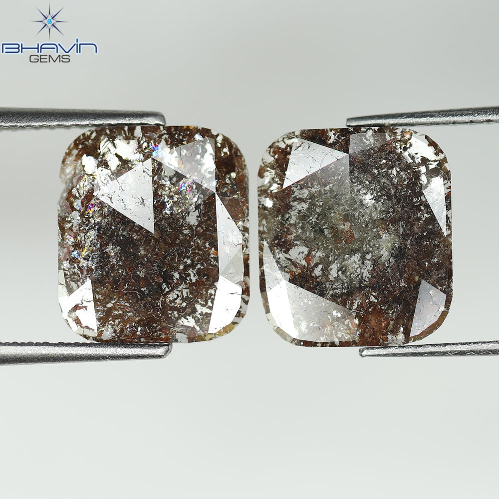 4.09 CT (2 Pcs) Square Slice Shape Natural Diamond Brown Color I3 Clarity (11.40 MM)