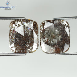 4.09 CT (2 Pcs) Square Slice Shape Natural Diamond Brown Color I3 Clarity (11.40 MM)