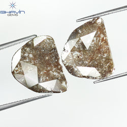 3.68 CT /2 PCS Uncut Slice Shape Natural Diamond Brown Color I3 Clarity (13.89 MM)