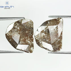 3.68 CT /2 PCS Uncut Slice Shape Natural Diamond Brown Color I3 Clarity (13.89 MM)