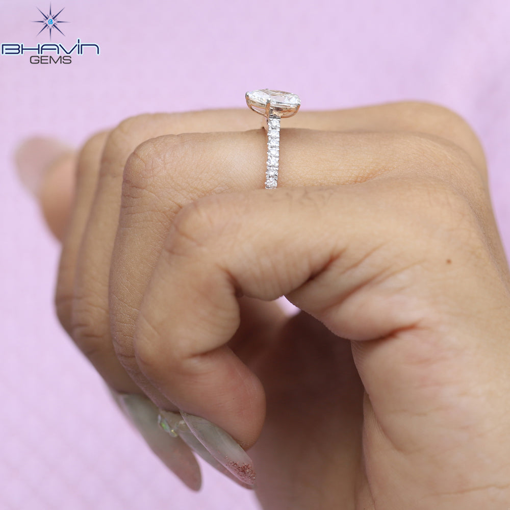 Pear Diamond Enhanced White (F) Color Gold Ring Engagement Ring