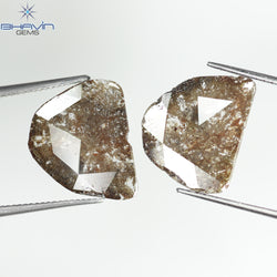3.68 CT /2 PCS Uncut Slice Shape Natural Diamond Brown Color I3 Clarity (13.89 MM)