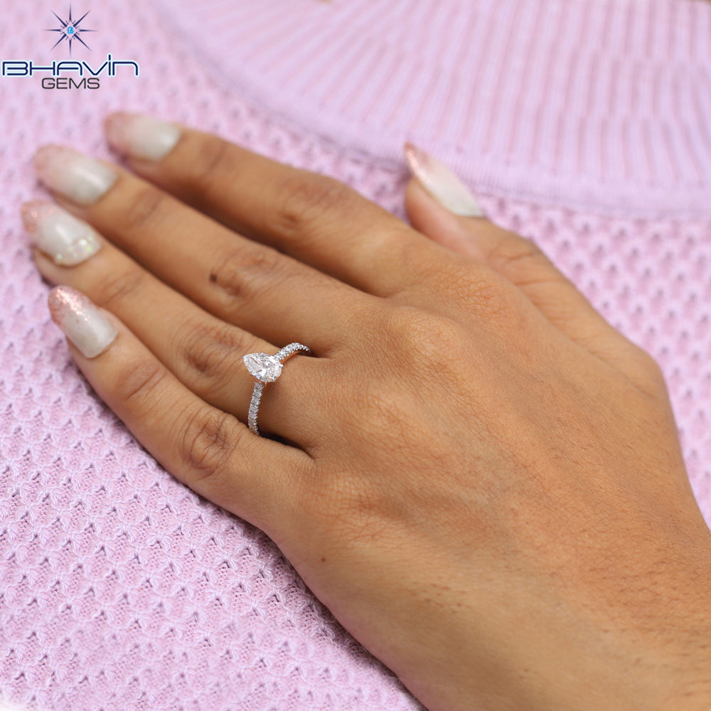 Pear Diamond Enhanced White (F) Color Gold Ring Engagement Ring