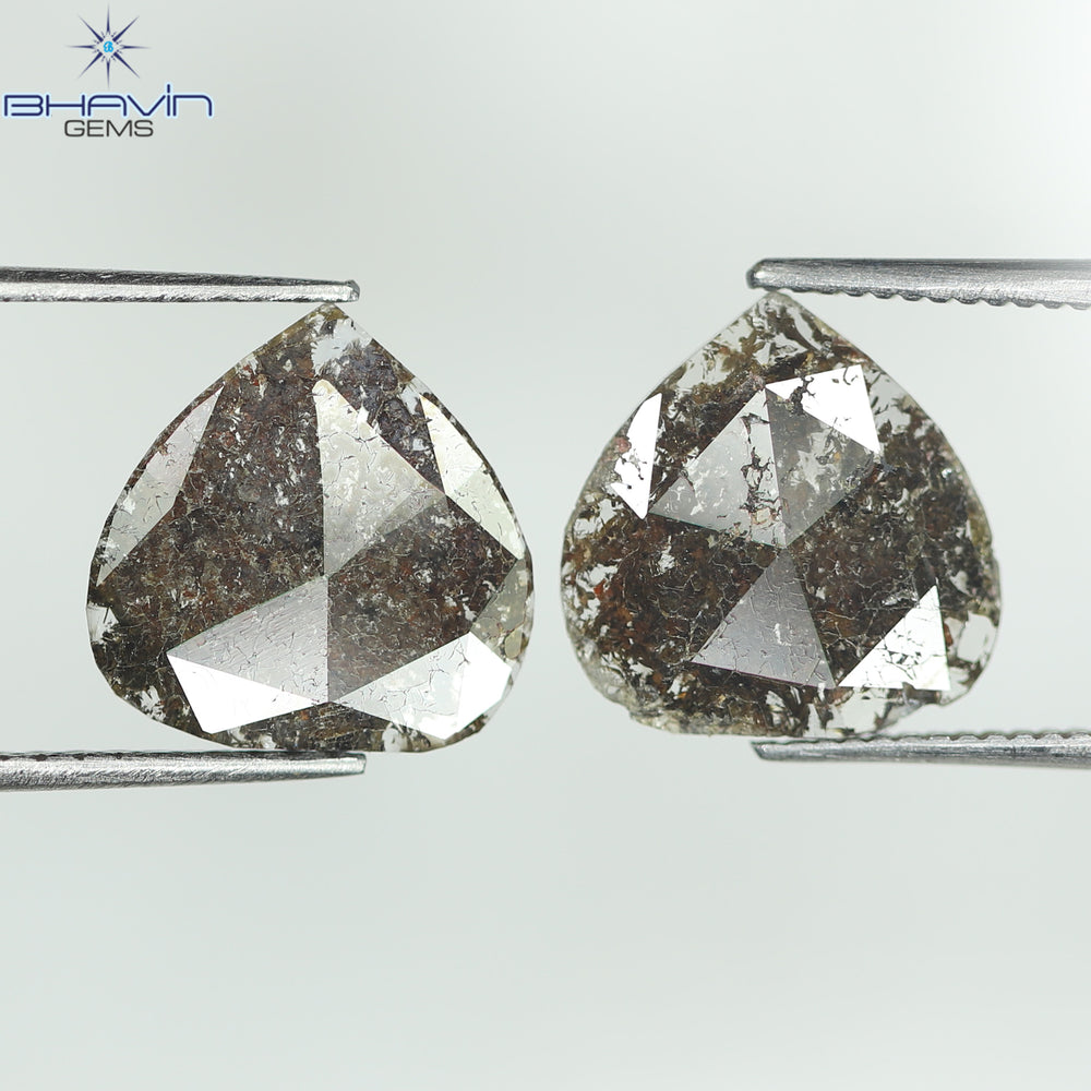 2.47 CT (2 Pcs) Pear Slice Shape Natural Diamond Brown Color I3 Clarity (10.29 MM)