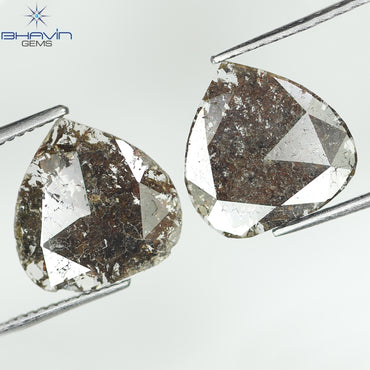2.47 CT (2 Pcs) Pear Slice Shape Natural Diamond  Brown Color I3 Clarity (10.29 MM)
